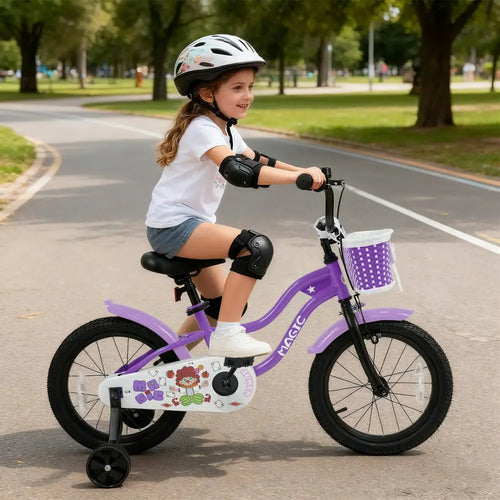 16 Inch Kids Bike with Training Wheels for Aged 4-7 Years Old - Magic Purple - Purple - Kids Bike