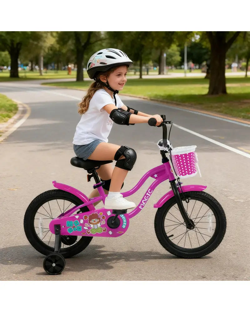 16 Inch Kids Bike with Training Wheels for Aged 4-7 Years Old - Magic Rose - Rose Red - Kids Bike