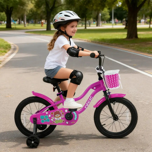 16 Inch Kids Bike with Training Wheels for Aged 4-7 Years Old - Magic Rose - Rose Red - Kids Bike