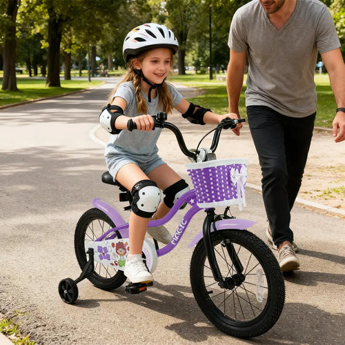 16 Inch Kids Bike with Training Wheels for Aged 4-7 Years Old - Magic Purple - Purple - Kids Bike