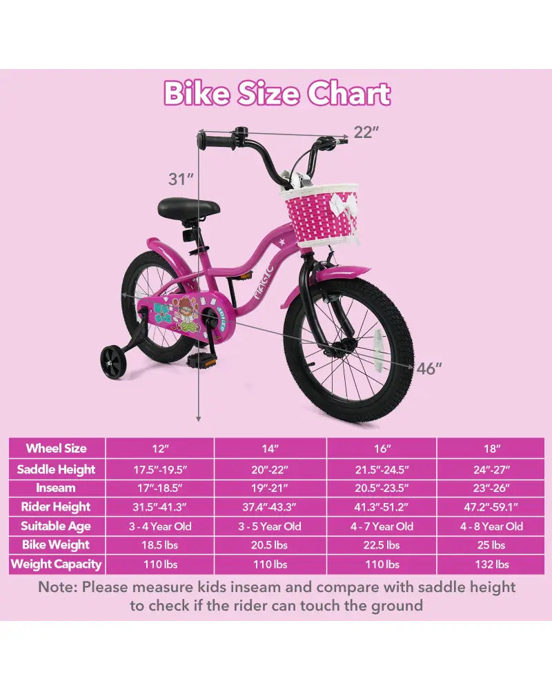 16 Inch Kids Bike with Training Wheels for Aged 4-7 Years Old - Magic Rose - Rose Red - Kids Bike