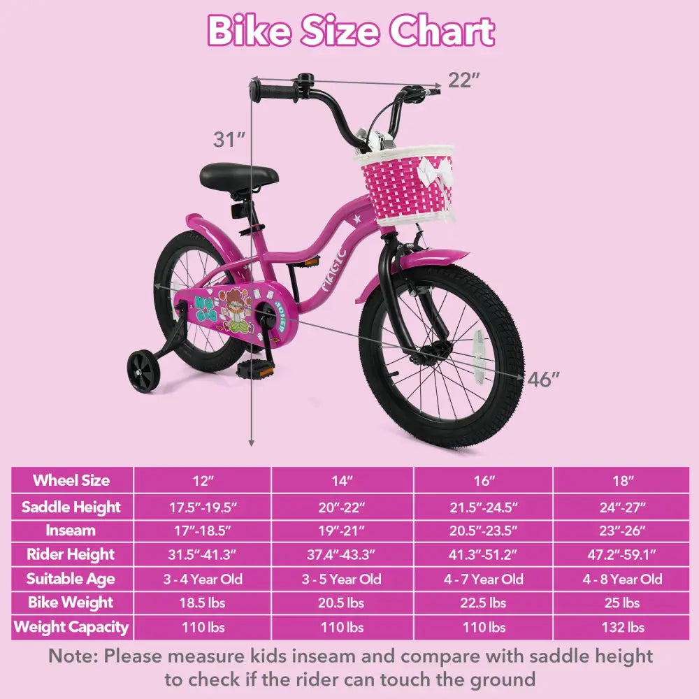 16 Inch Kids Bike with Training Wheels for Aged 4-7 Years Old - Magic Rose - Rose Red - Kids Bike