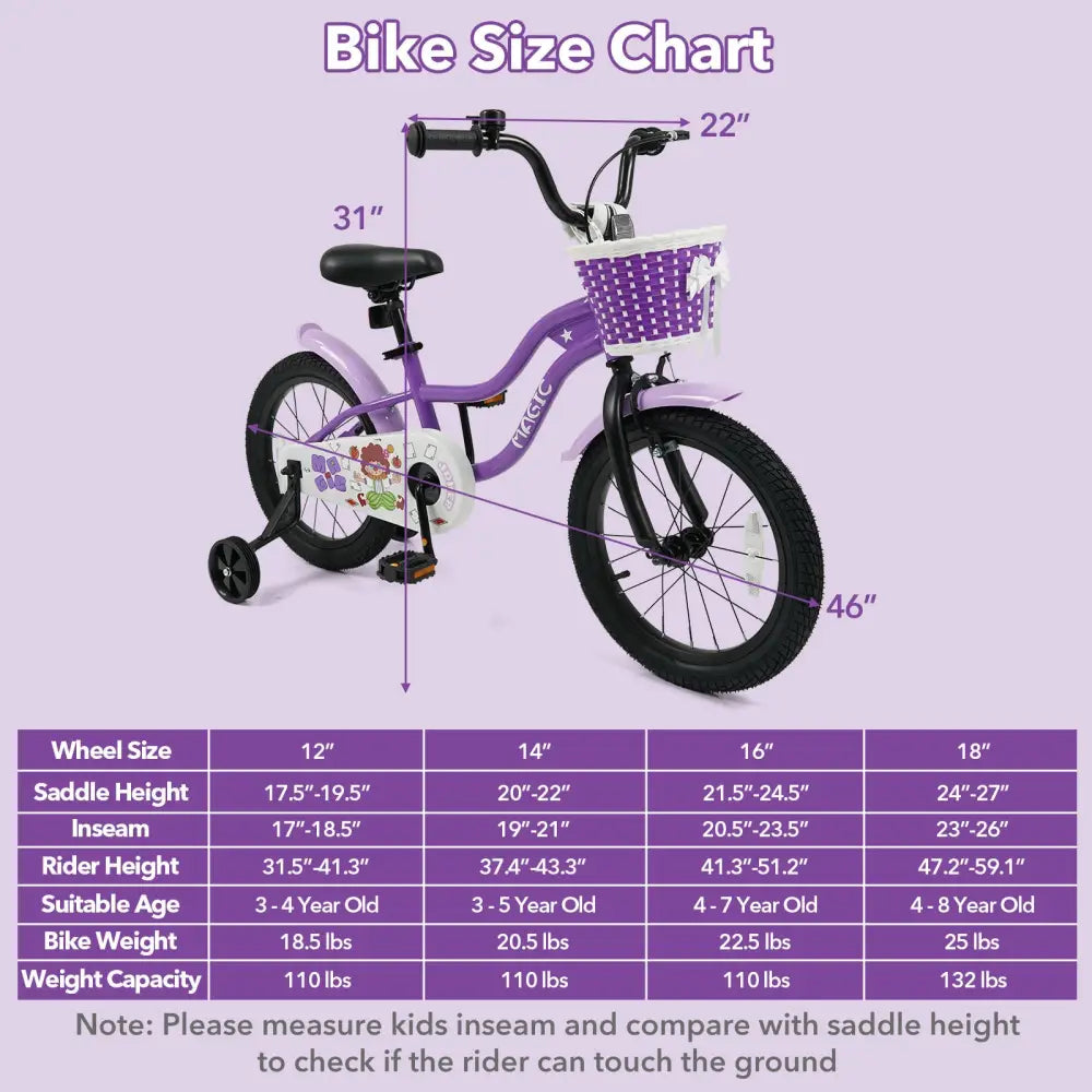 16 Inch Kids Bike with Training Wheels for Aged 4-7 Years Old - Magic Purple - Purple - Kids Bike