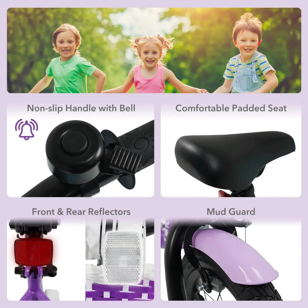 16 Inch Kids Bike with Training Wheels for Aged 4-7 Years Old - Magic Purple - Purple - Kids Bike