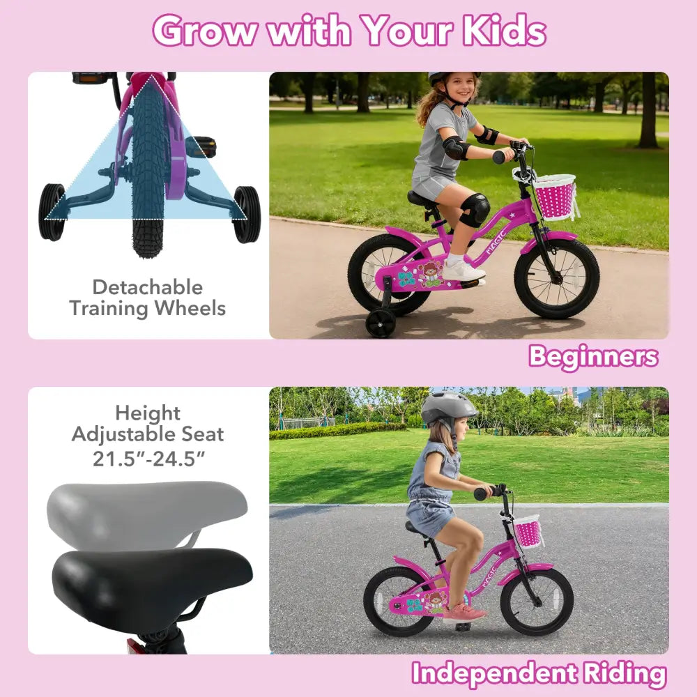 16 Inch Kids Bike with Training Wheels for Aged 4-7 Years Old - Magic Rose - Rose Red - Kids Bike