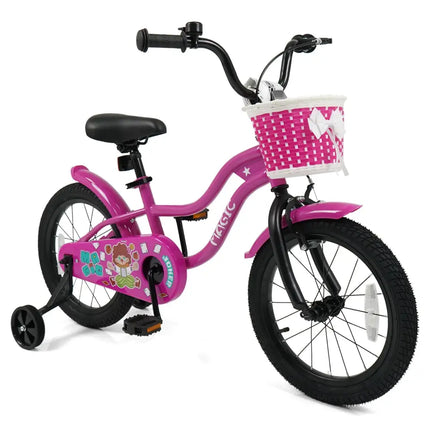 16 Inch Kids Bike with Training Wheels for Aged 4-7 Years Old - Magic Rose - Rose Red - Kids Bike