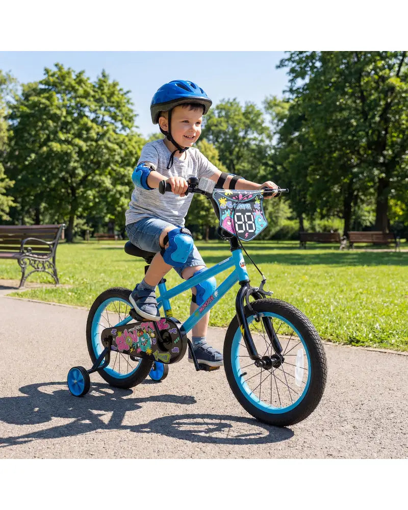 16 Inch Kids Bike with Training Wheels for Ages 4-7 Years Old Blue- Street Art Time - Blue - Kids Bike
