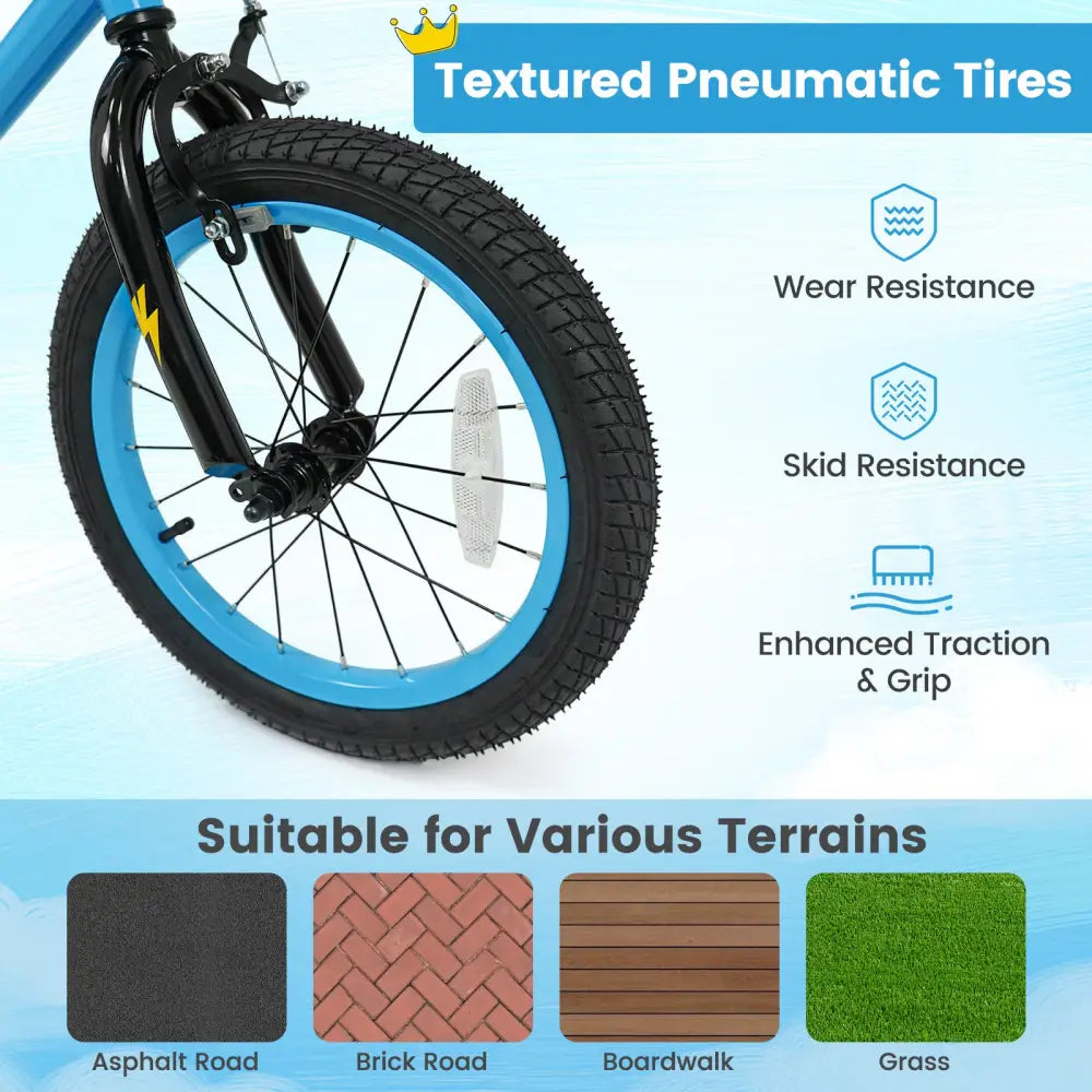 16 Inch Kids Bike with Training Wheels for Ages 4-7 Years Old Blue- Street Art Time - Blue - Kids Bike