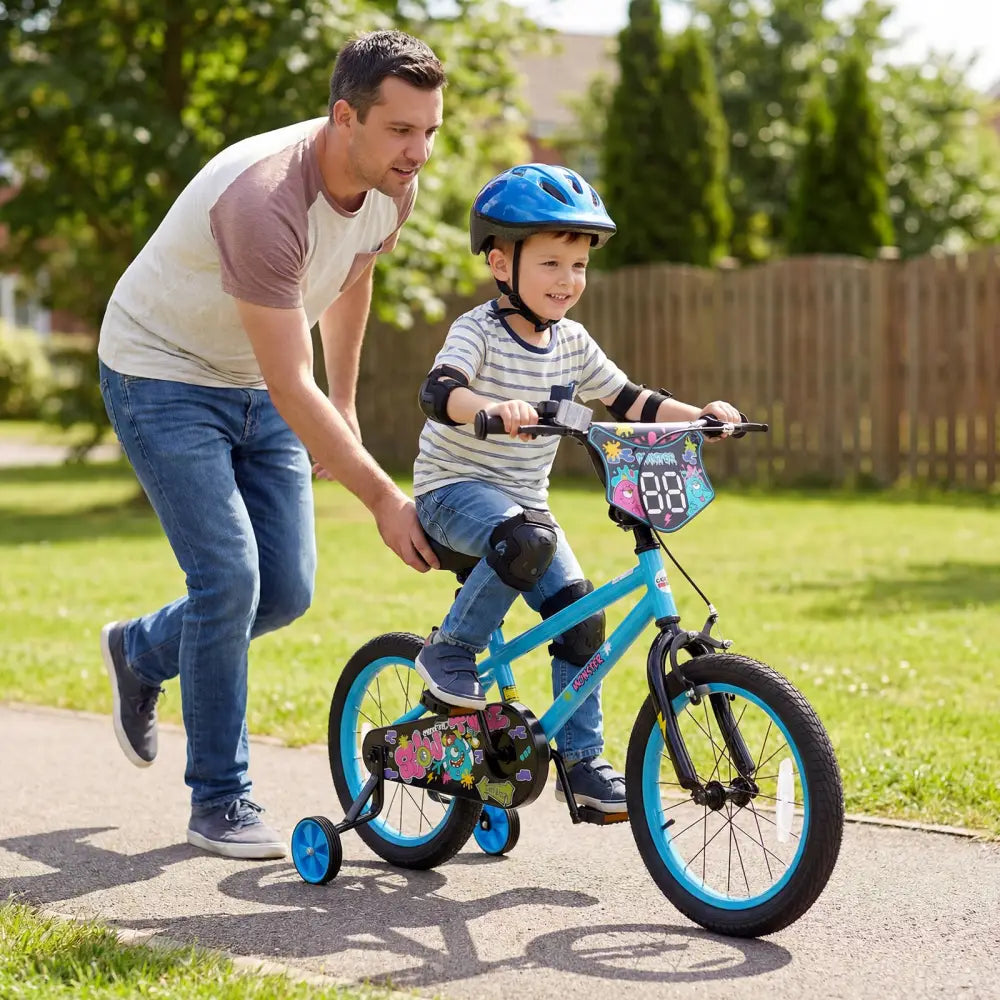 16 Inch Kids Bike with Training Wheels for Ages 4-7 Years Old Blue- Street Art Time - Blue - Kids Bike