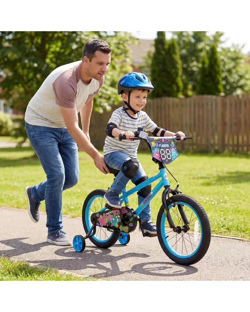 16 Inch Kids Bike with Training Wheels for Ages 4-7 Years Old Blue- Street Art Time - Blue - Kids Bike