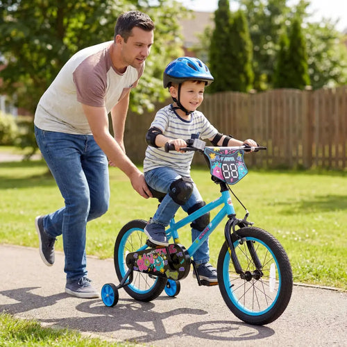 16 Inch Kids Bike with Training Wheels for Ages 4-7 Years Old Blue- Street Art Time - Blue - Kids Bike