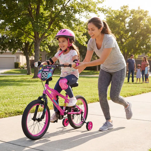 16 Inch Kids Bike with Training Wheels for Ages 4-7 Years Old Pink- Street Art Time - Pink - Kids Bike