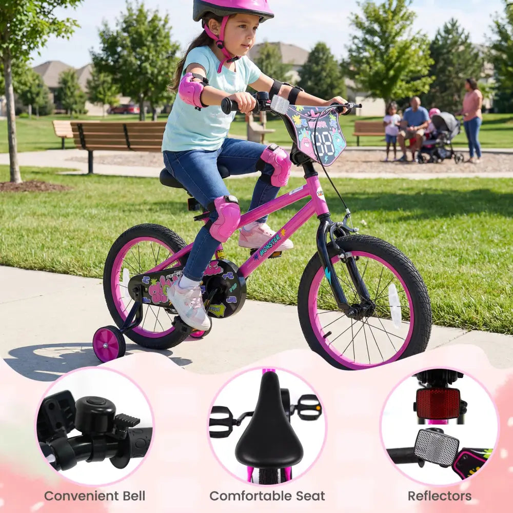 16 Inch Kids Bike with Training Wheels for Ages 4-7 Years Old Pink- Street Art Time - Pink - Kids Bike