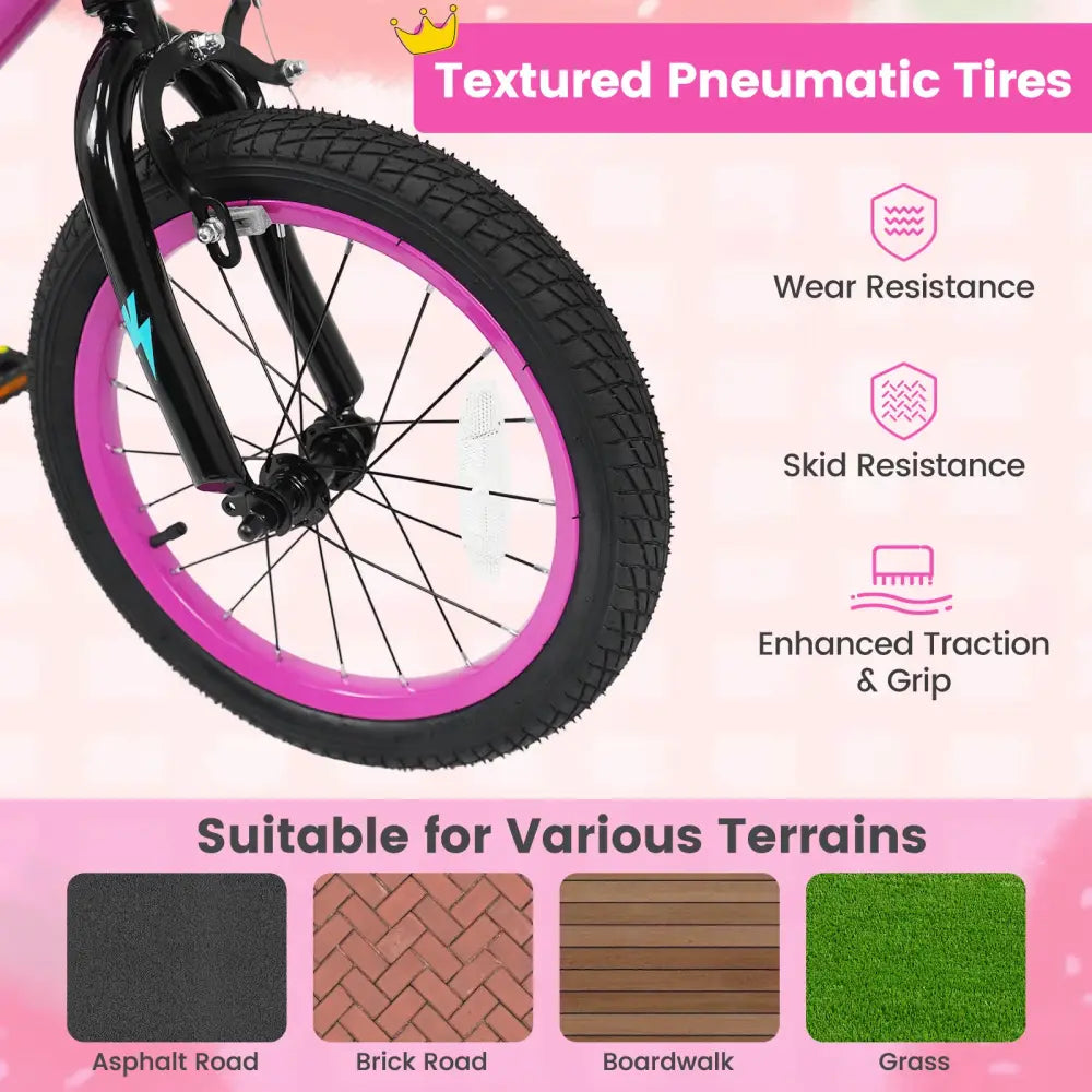 16 Inch Kids Bike with Training Wheels for Ages 4-7 Years Old Pink- Street Art Time - Pink - Kids Bike