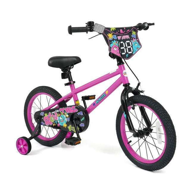 16 Inch Kids Bike with Training Wheels for Ages 4-7 Years Old Pink- Street Art Time - Pink - Kids Bike