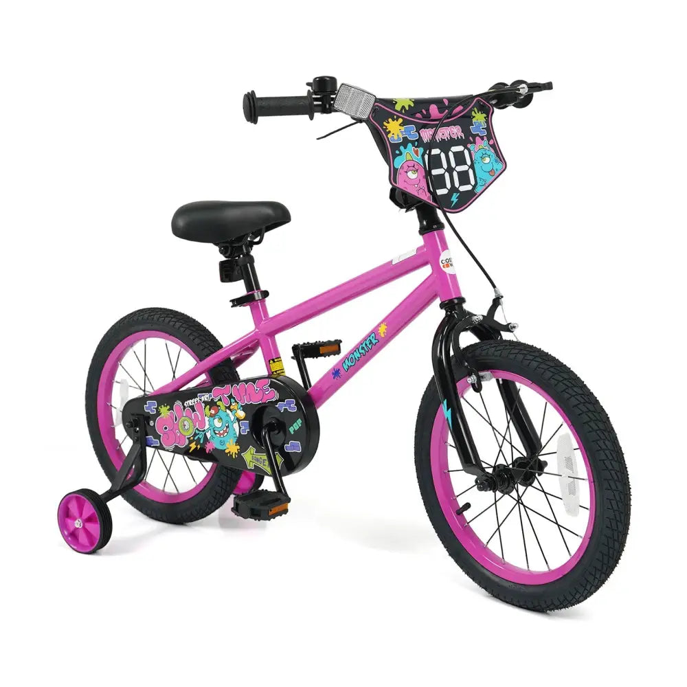 16 Inch Kids Bike with Training Wheels for Ages 4-7 Years Old Pink- Street Art Time - Pink - Kids Bike