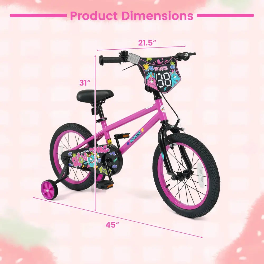 16 Inch Kids Bike with Training Wheels for Ages 4-7 Years Old Pink- Street Art Time - Pink - Kids Bike