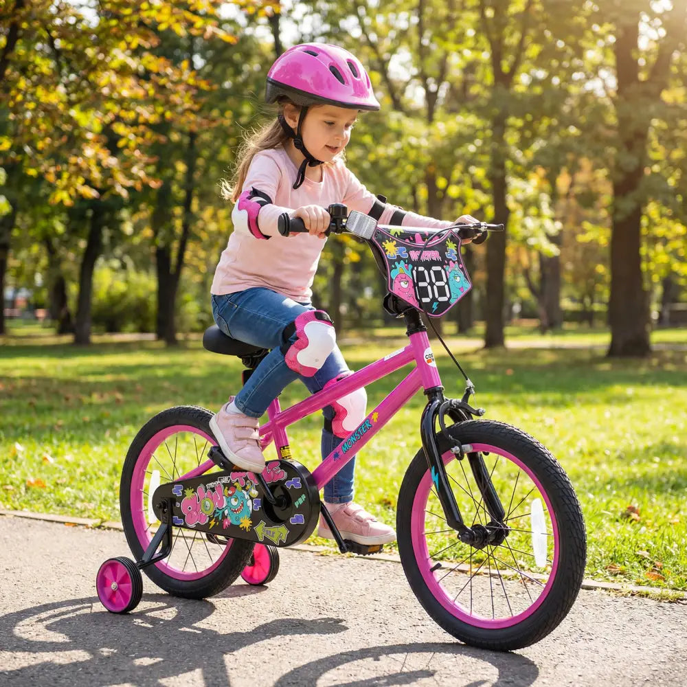 16 Inch Kids Bike with Training Wheels for Ages 4-7 Years Old Pink- Street Art Time - Pink - Kids Bike
