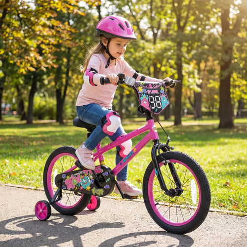 16 Inch Kids Bike with Training Wheels for Ages 4-7 Years Old Pink- Street Art Time - Pink - Kids Bike