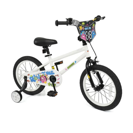 16 Inch Kids Bike with Training Wheels for Ages 4-7 Years Old White- Street Art Time - White - Kids Bike