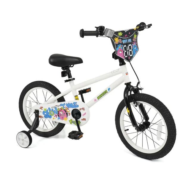 16 Inch Kids Bike with Training Wheels for Ages 4-7 Years Old White- Street Art Time - White - Kids Bike