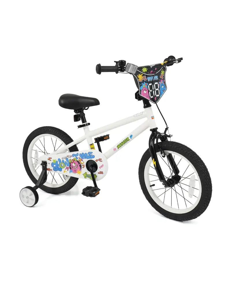 16 Inch Kids Bike with Training Wheels for Ages 4-7 Years Old White- Street Art Time - White - Kids Bike