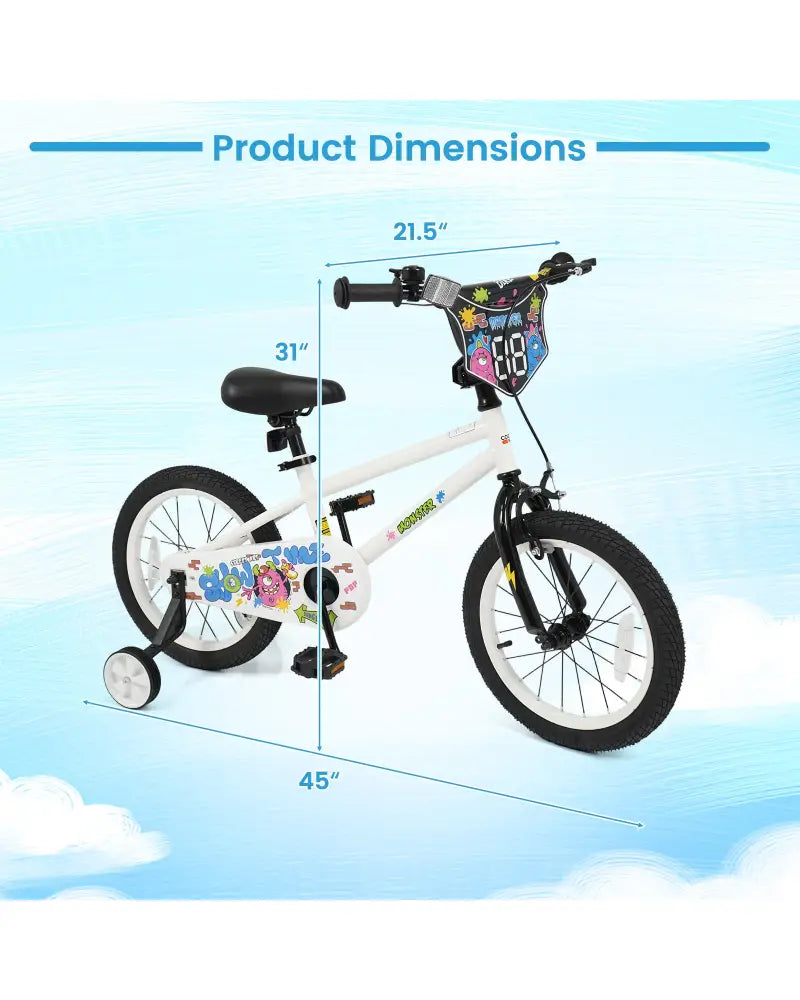 16 Inch Kids Bike with Training Wheels for Ages 4-7 Years Old White- Street Art Time - White - Kids Bike