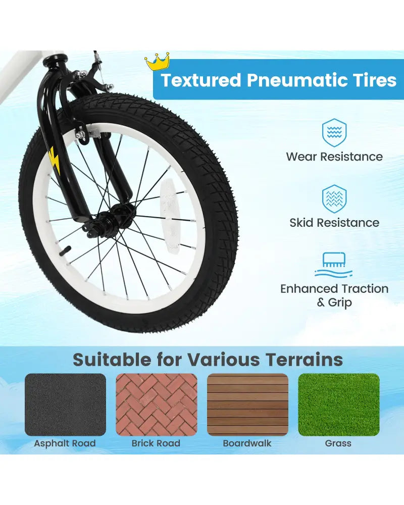 16 Inch Kids Bike with Training Wheels for Ages 4-7 Years Old White- Street Art Time - White - Kids Bike