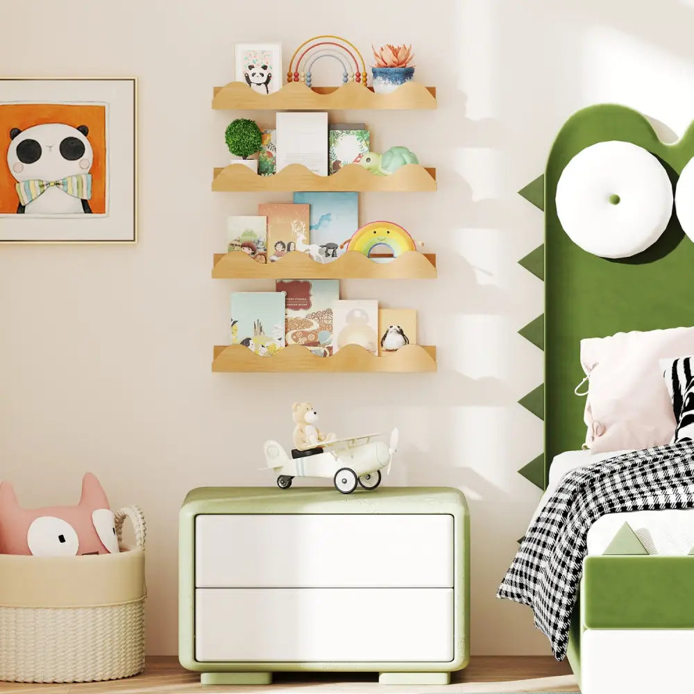16 Inch Kids Bookshelf Set of 4 Floating Nursery Book Shelves for Decoration Book Toy Storage-Natural - Natural