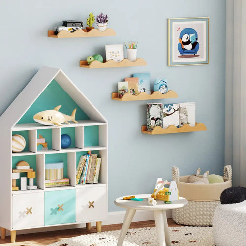 16 Inch Kids Bookshelf Set of 4 Floating Nursery Book Shelves for Decoration Book Toy Storage-Natural - Natural
