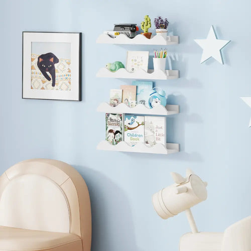 16 Inch Kids Bookshelf Set of 4 Floating Nursery Book Shelves for Decoration Book Toy Storage-White - White - Bookcases