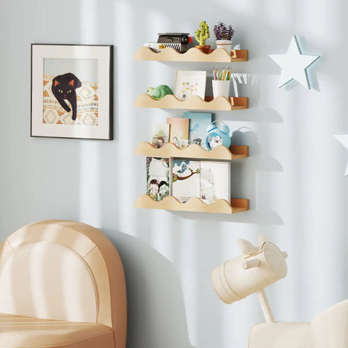 16 Inch Kids Bookshelf Set of 4 Floating Nursery Book Shelves for Decoration Book Toy Storage-Natural - Natural