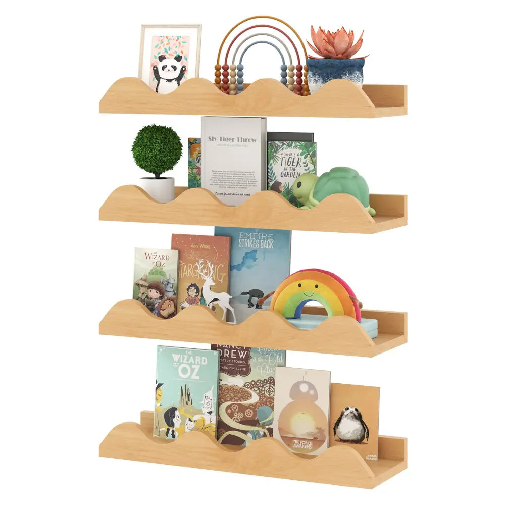 16 Inch Kids Bookshelf Set of 4 Floating Nursery Book Shelves for Decoration Book Toy Storage-Natural - Natural