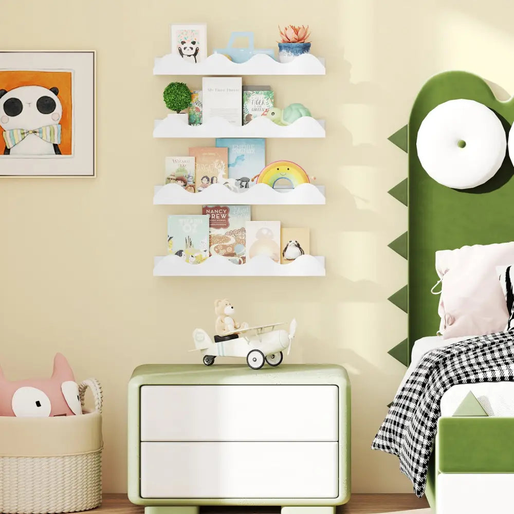 16 Inch Kids Bookshelf Set of 4 Floating Nursery Book Shelves for Decoration Book Toy Storage-White - White - Bookcases