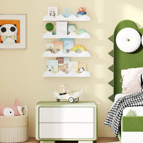 16 Inch Kids Bookshelf Set of 4 Floating Nursery Book Shelves for Decoration Book Toy Storage-White - White - Bookcases
