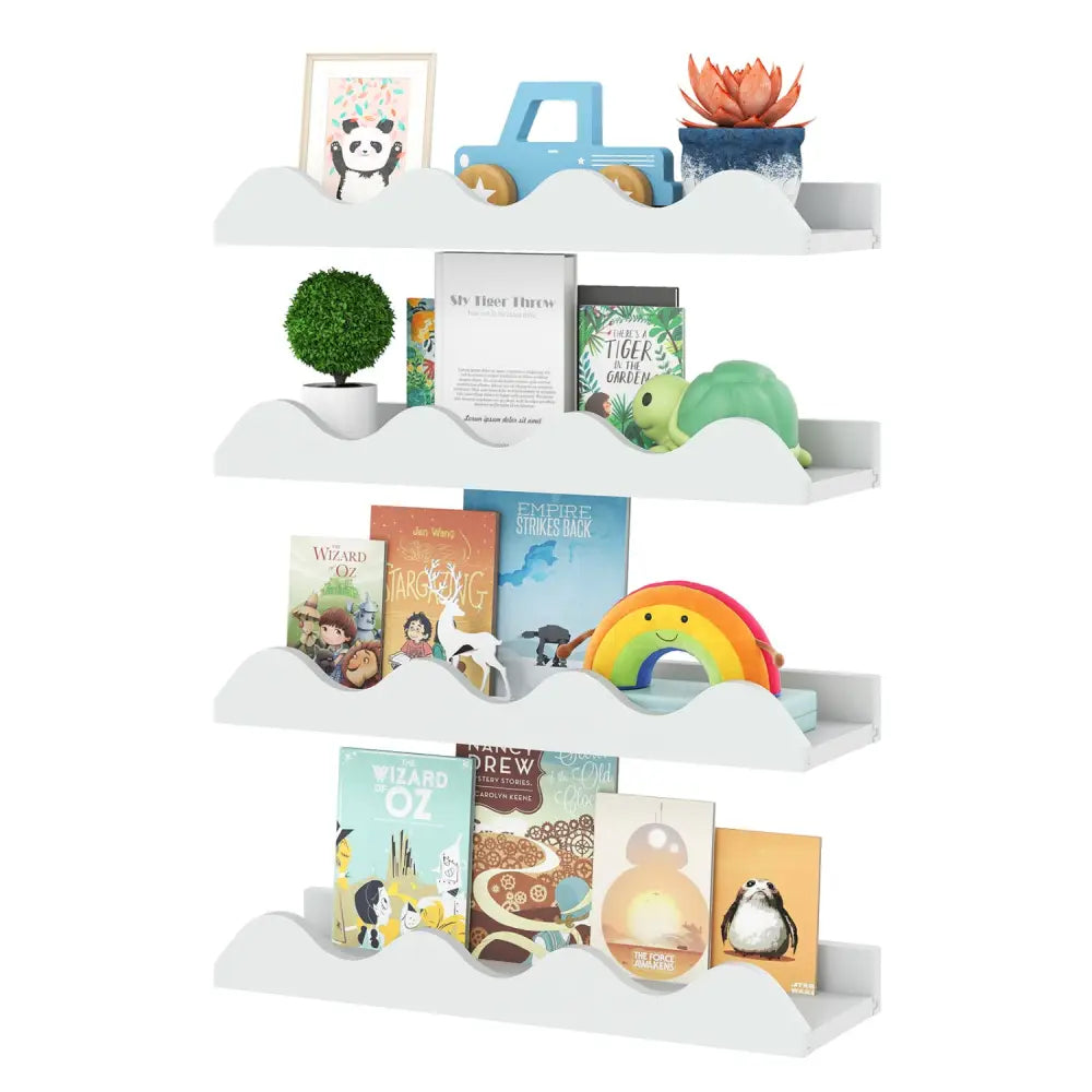 16 Inch Kids Bookshelf Set of 4 Floating Nursery Book Shelves for Decoration Book Toy Storage-White - White - Bookcases