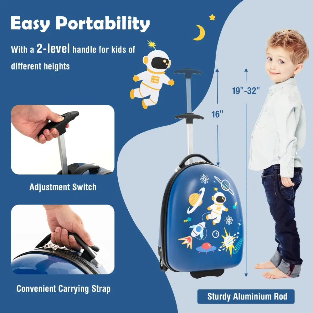16 Inch Kids Carry-On Luggage Hard Shell Suitcase with Wheels-Blue - Blue - Kids Luggage