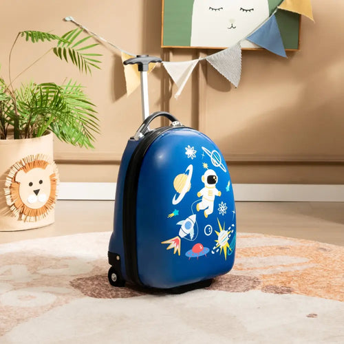 16 Inch Kids Carry-On Luggage Hard Shell Suitcase with Wheels-Blue - Blue - Kids Luggage