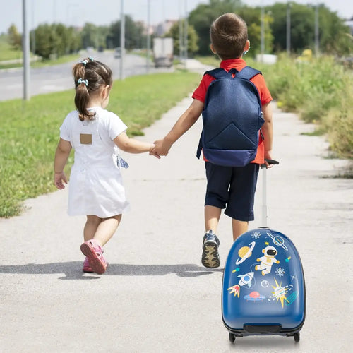 16 Inch Kids Carry-On Luggage Hard Shell Suitcase with Wheels-Blue - Blue - Kids Luggage