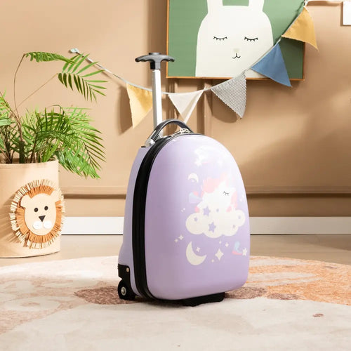 16 Inch Kids Carry-On Luggage Hard Shell Suitcase with Wheels-Pink - Pink - Kids Luggage