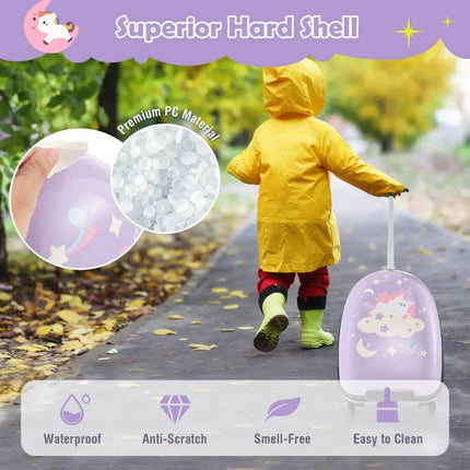 16 Inch Kids Carry-On Luggage Hard Shell Suitcase with Wheels-Pink - Pink - Kids Luggage