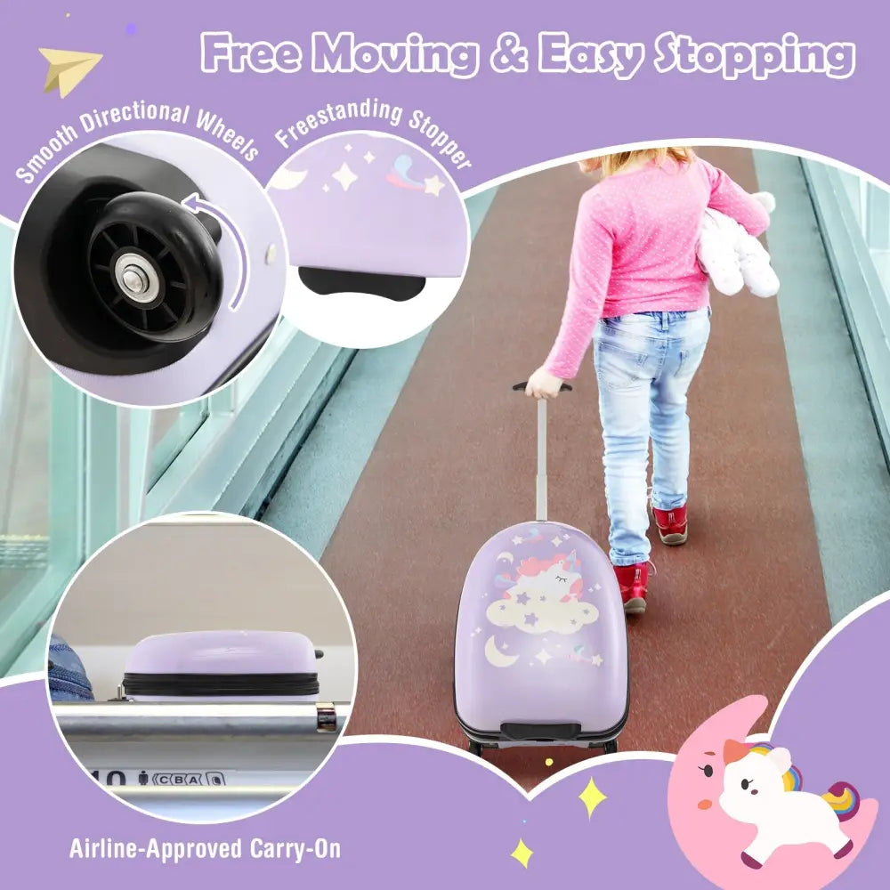 16 Inch Kids Carry-On Luggage Hard Shell Suitcase with Wheels-Pink - Pink - Kids Luggage