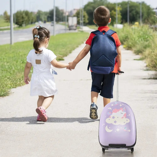 16 Inch Kids Carry-On Luggage Hard Shell Suitcase with Wheels-Pink - Pink - Kids Luggage