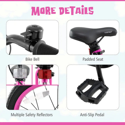 16 Inch LED Lighted Kids Bike with Training Wheels and Headlight for Ages 4-7 Years-16 inches - Pink - Kids Bike