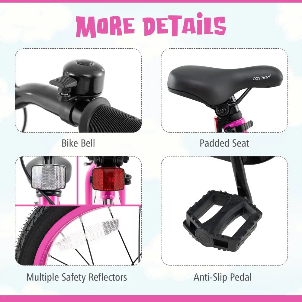 16 Inch LED Lighted Kids Bike with Training Wheels and Headlight for Ages 4-7 Years-16 inches - Pink - Kids Bike