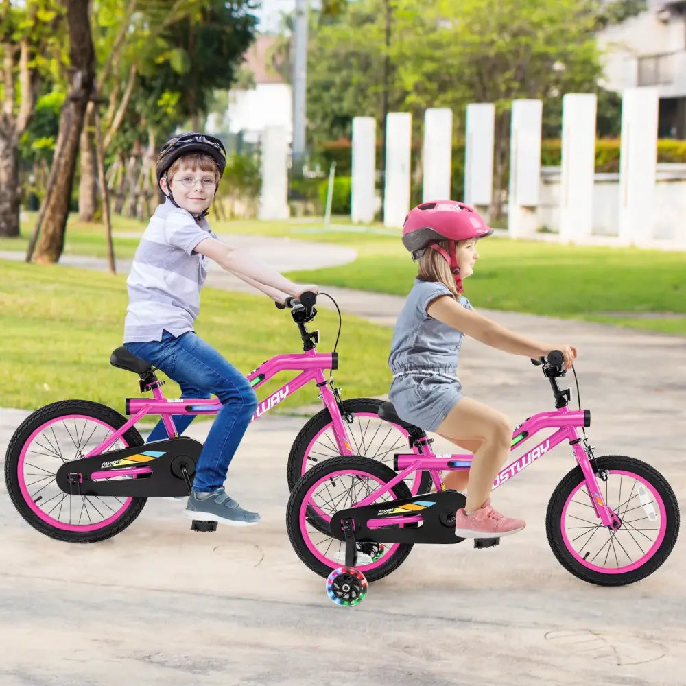 16 Inch LED Lighted Kids Bike with Training Wheels and Headlight for Ages 4-7 Years-16 inches - Pink - Kids Bike
