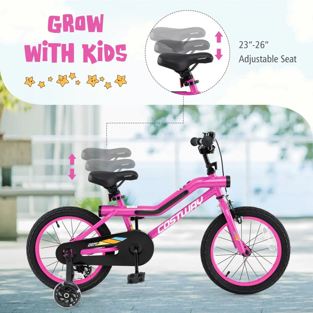 16 Inch LED Lighted Kids Bike with Training Wheels and Headlight for Ages 4-7 Years-16 inches - Pink - Kids Bike