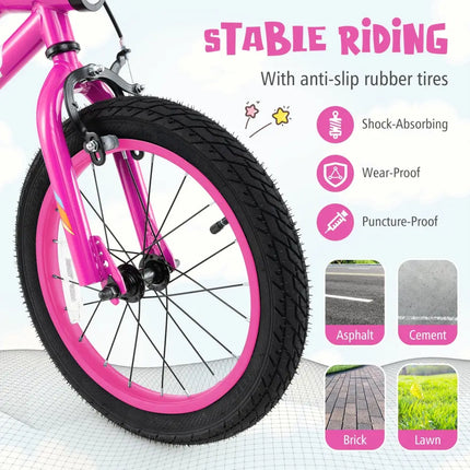 16 Inch LED Lighted Kids Bike with Training Wheels and Headlight for Ages 4-7 Years-16 inches - Pink - Kids Bike