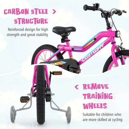 16 Inch LED Lighted Kids Bike with Training Wheels and Headlight for Ages 4-7 Years-16 inches - Pink - Kids Bike