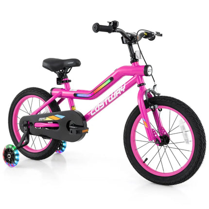 16 Inch LED Lighted Kids Bike with Training Wheels and Headlight for Ages 4-7 Years-16 inches - Pink - Kids Bike